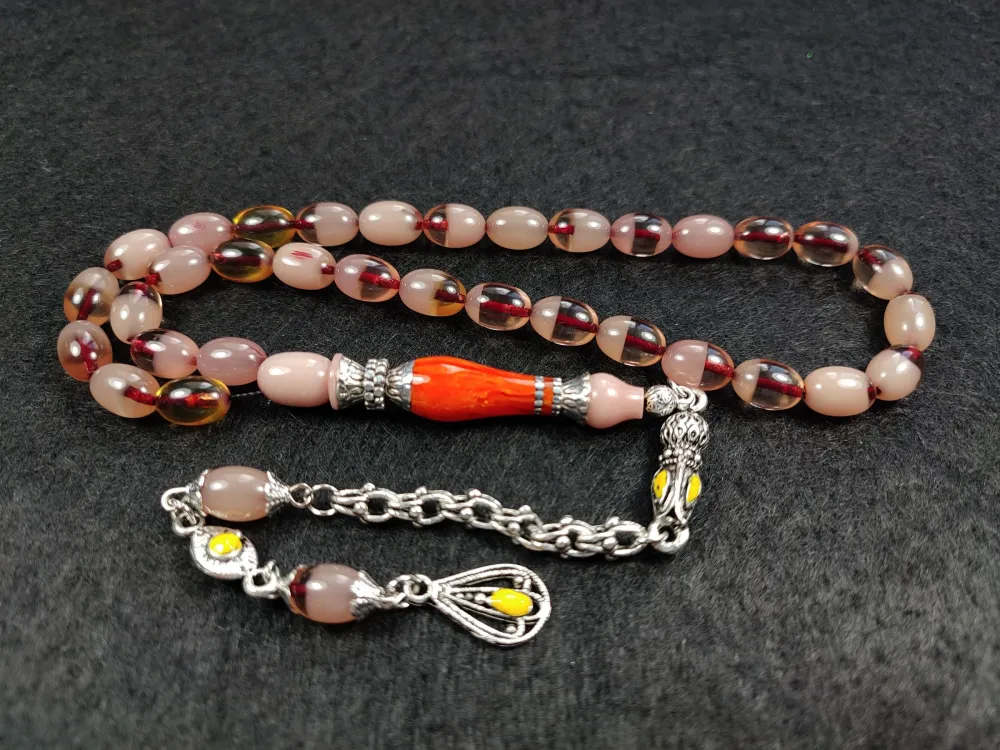 Mi̇neli̇ Alman Gümüş Püskül Kombi̇nli̇ Gmüş Nakkaş İmame Sıkma Kehri̇bar küçük resim 5