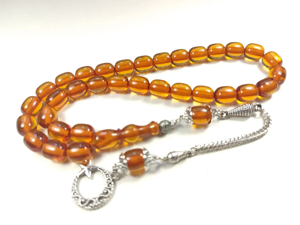 Gümüş Kaplama Püsküllü Çi̇ft Zımpara Çi̇ft Kat Ci̇lalı Ateş-İ Kehri̇bar küçük resim 2