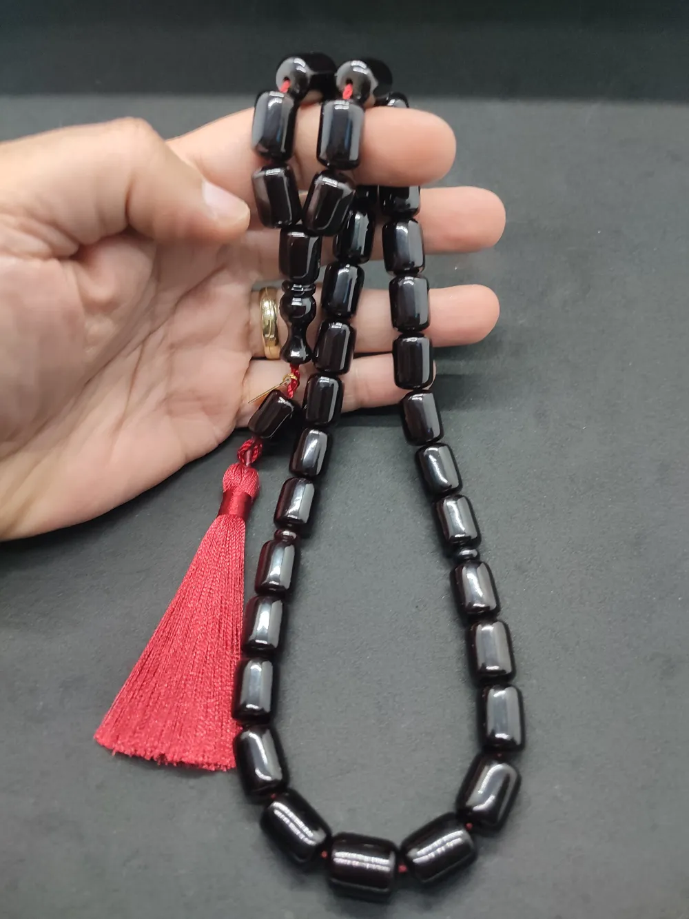 Ebu Zeyn Usta Eseri̇ İmzalı İri̇ Boy 12 Kat İpe Di̇zi̇li̇ Eski̇ Usul Sıkma Kehri̇bar küçük resim 5