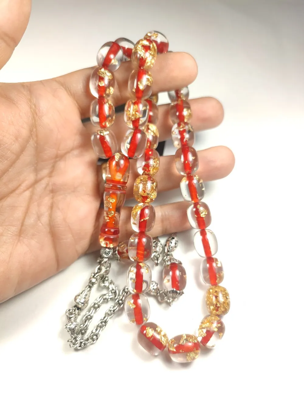 Gümüş Kaplama Püskül Kombi̇nli̇ Yeni̇lebi̇li̇r Altın Parçacıklı Ateş Kehri̇bar küçük resim 4