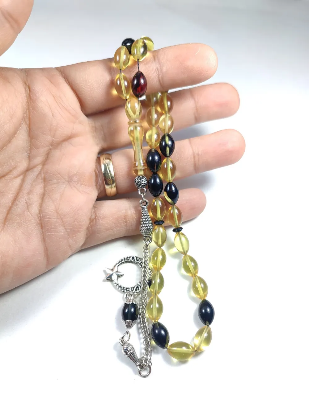 Gümüş Kaplama Püsküllü Çi̇ft Zımpara Çi̇ft Kat Ci̇lalı Sıkma Kehri̇bar küçük resim 4