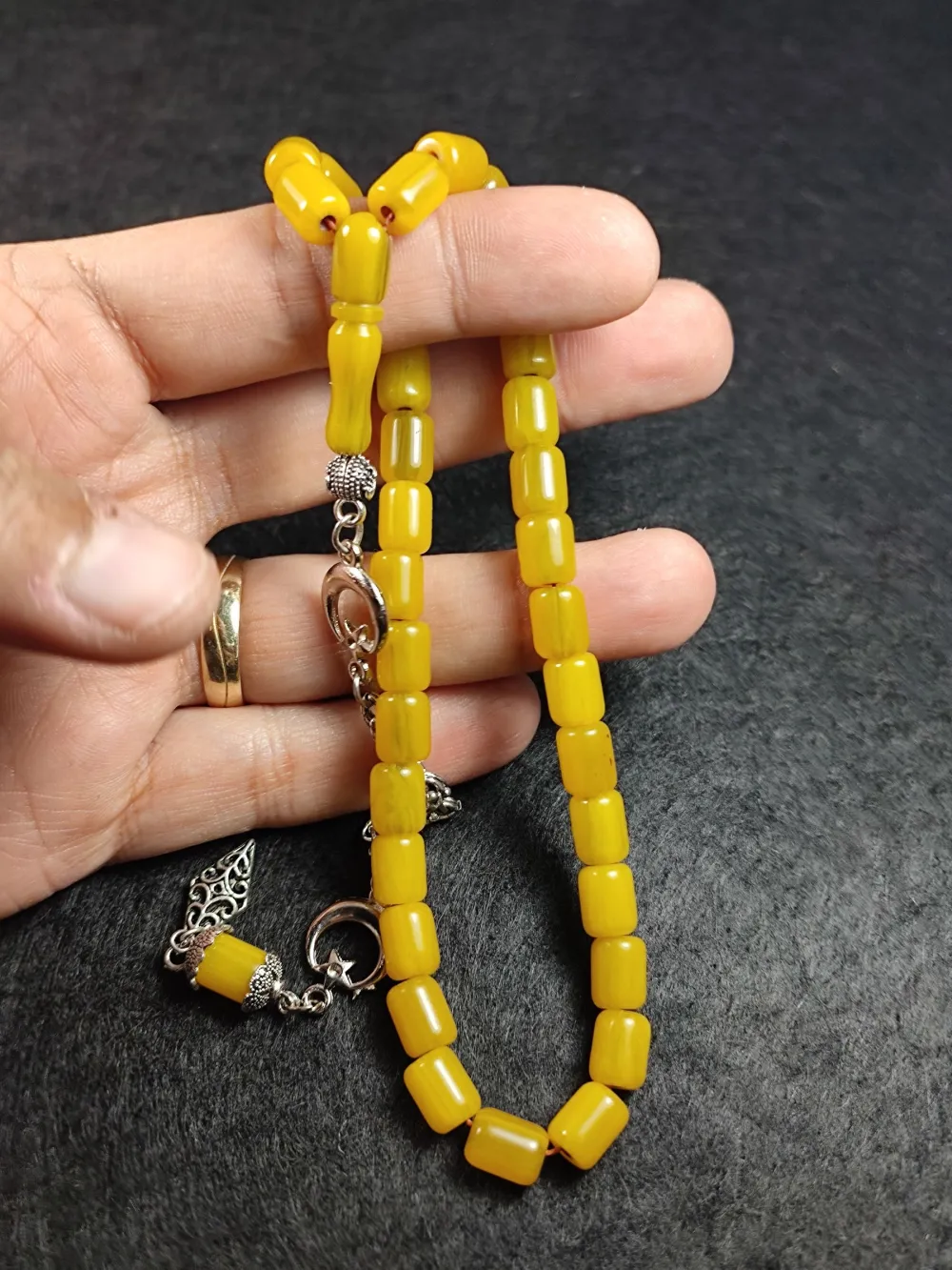 Gümüş Kaplama Püsküllü Rengi̇n Zi̇rvesi̇ Bi̇lek Boy Sıkma Kehri̇bar küçük resim 4