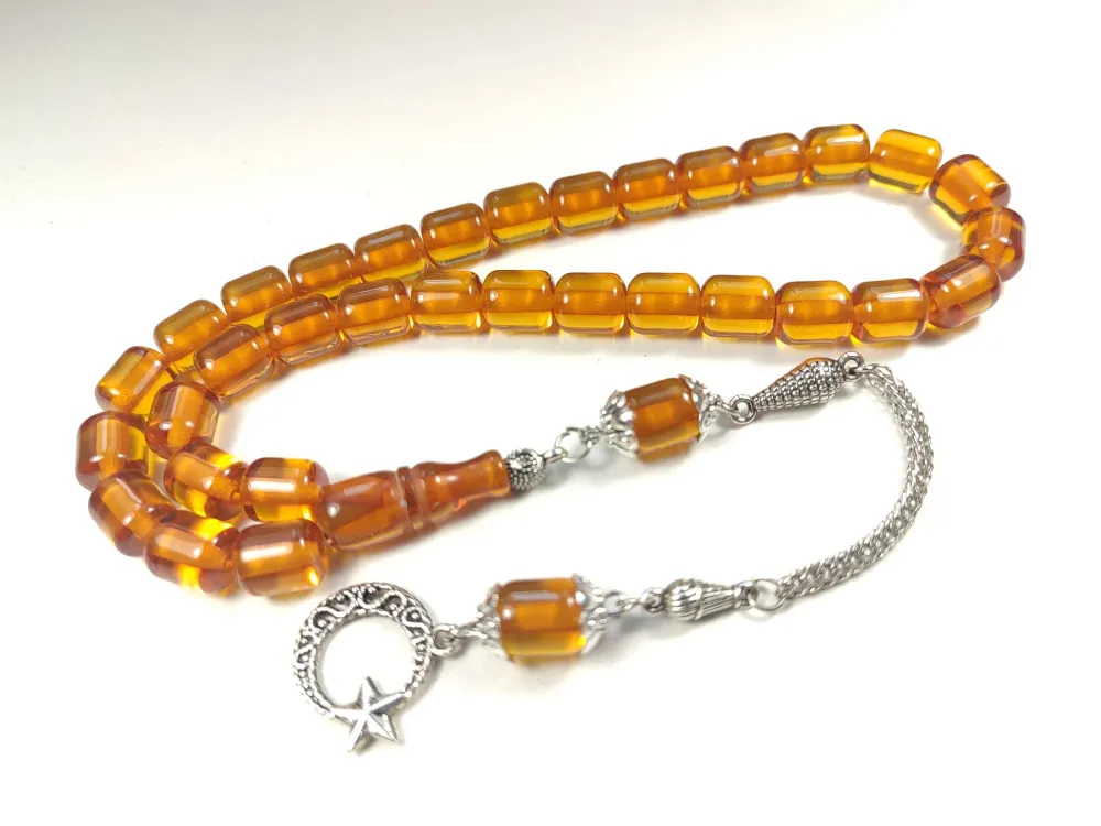 Gümüş Kaplama Püsküllü Çi̇ft Zımpara Çi̇ft Kat Ci̇lalı Ateş-İ Kehri̇bar küçük resim 3