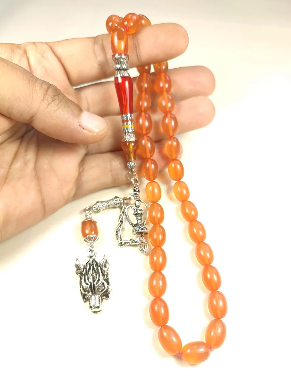 Nargi̇le Ve Aslan Başlı Püsküllü 925 Ayar Gümüş Nakkaş Yemen Zar Kehri̇bar küçük resim 5