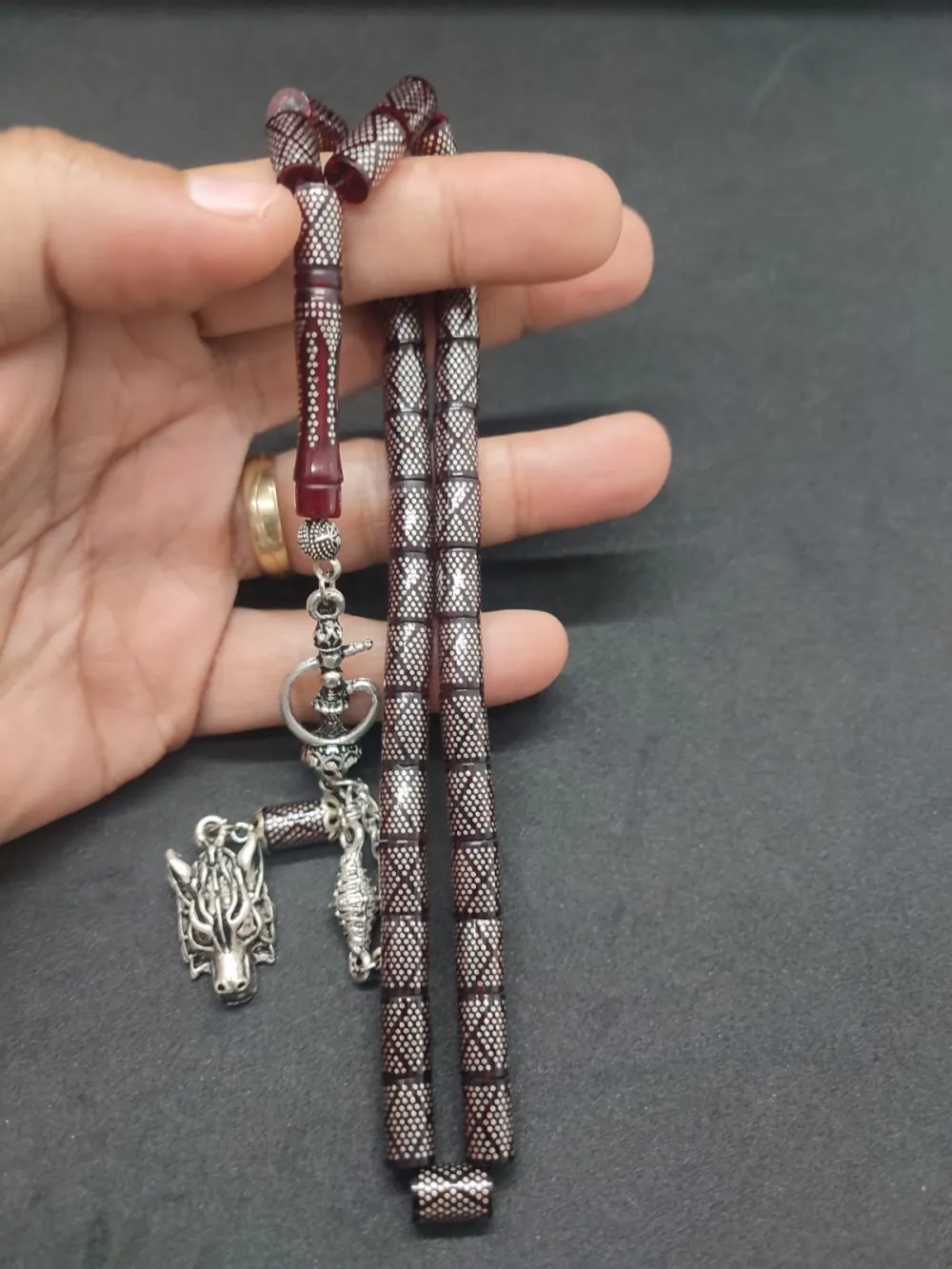 Emrah Baran Usta İşi̇  1000 Ayar Gümüş Çakımlı (10.000 Çakım) Ateş-İ Kehri̇bar küçük resim 5