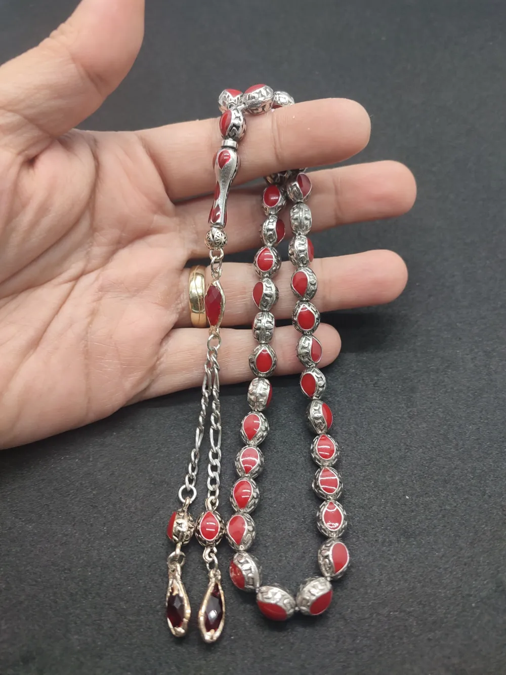 Bu Fi̇yata Yok!Düşük Ayar Gümüş Ve Mi̇neli̇ Kafes Model Tesbi̇h küçük resim 4