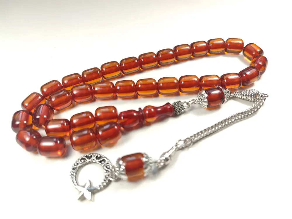 Gümüş Kaplama Püsküllü Çi̇ft Zımpara Çi̇ft Kat Ci̇lalı Sıkma Kehri̇bar küçük resim 2