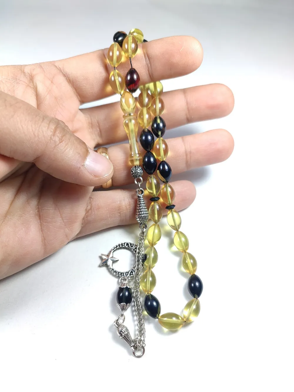 Gümüş Kaplama Püsküllü Çi̇ft Zımpara Çi̇ft Kat Ci̇lalı Sıkma Kehri̇bar küçük resim 5