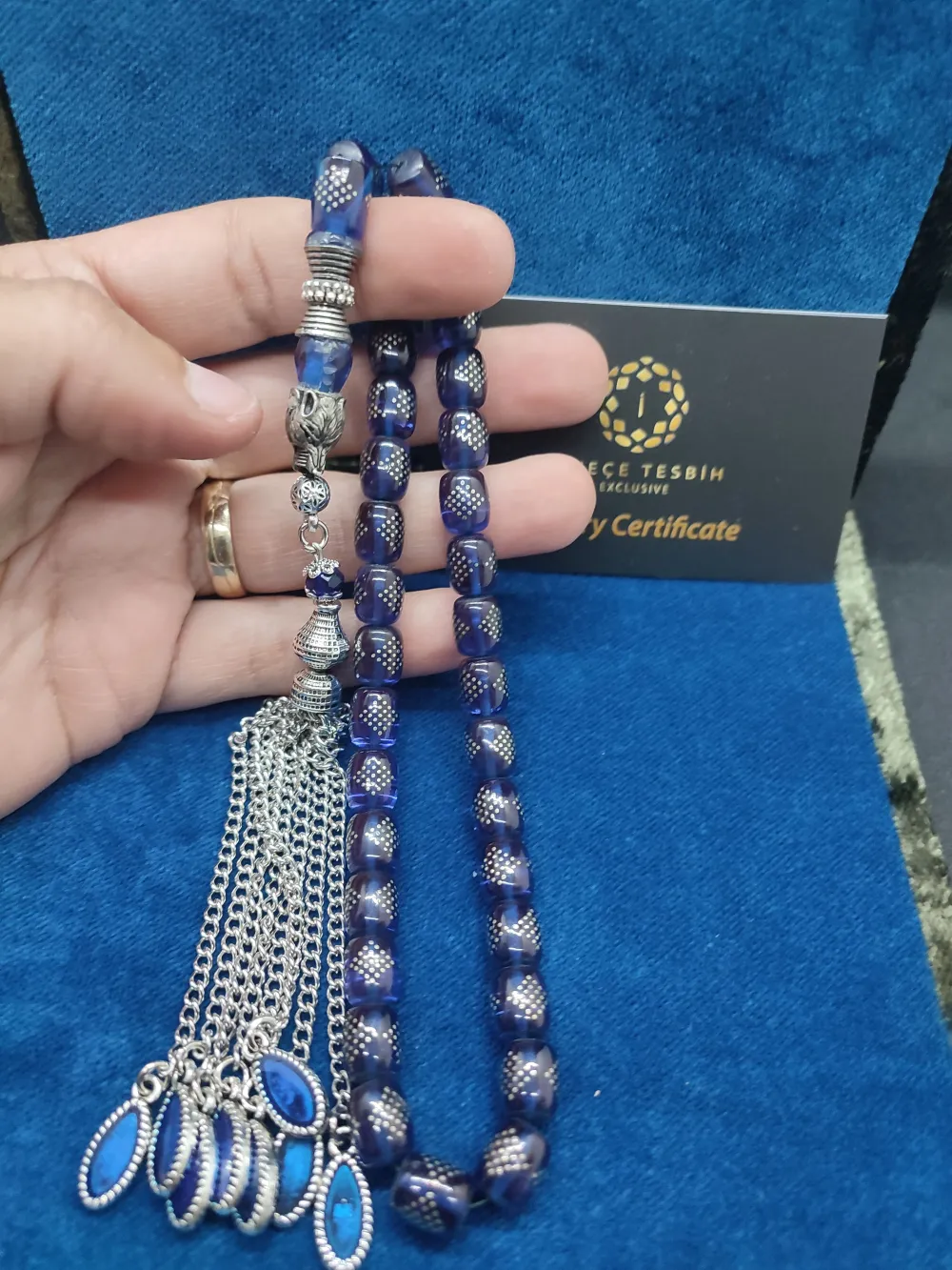 Kurt Başlı Nakkaş 925 Ayar Gümüş Çakımlı 475 Ayar Gümüş Püsküllü Ateş-İ Kehri̇bar küçük resim 4