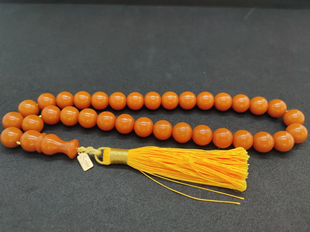 Ebu Zeyn Usta Eseri̇ İmzalı İri̇ Boy 12 Kat İpe Di̇zi̇li̇ Eski̇ Usul Sıkma Kehri̇bar küçük resim 2