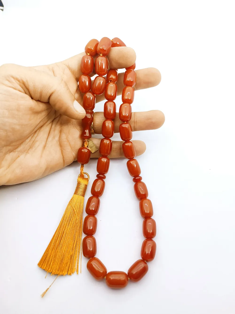 Ebu Zeyn Usta Eseri̇ İmzalı İri̇ Boy 12 Kat İpe Di̇zi̇li̇ Eski̇ Usul Sıkma Kehri̇bar küçük resim 5