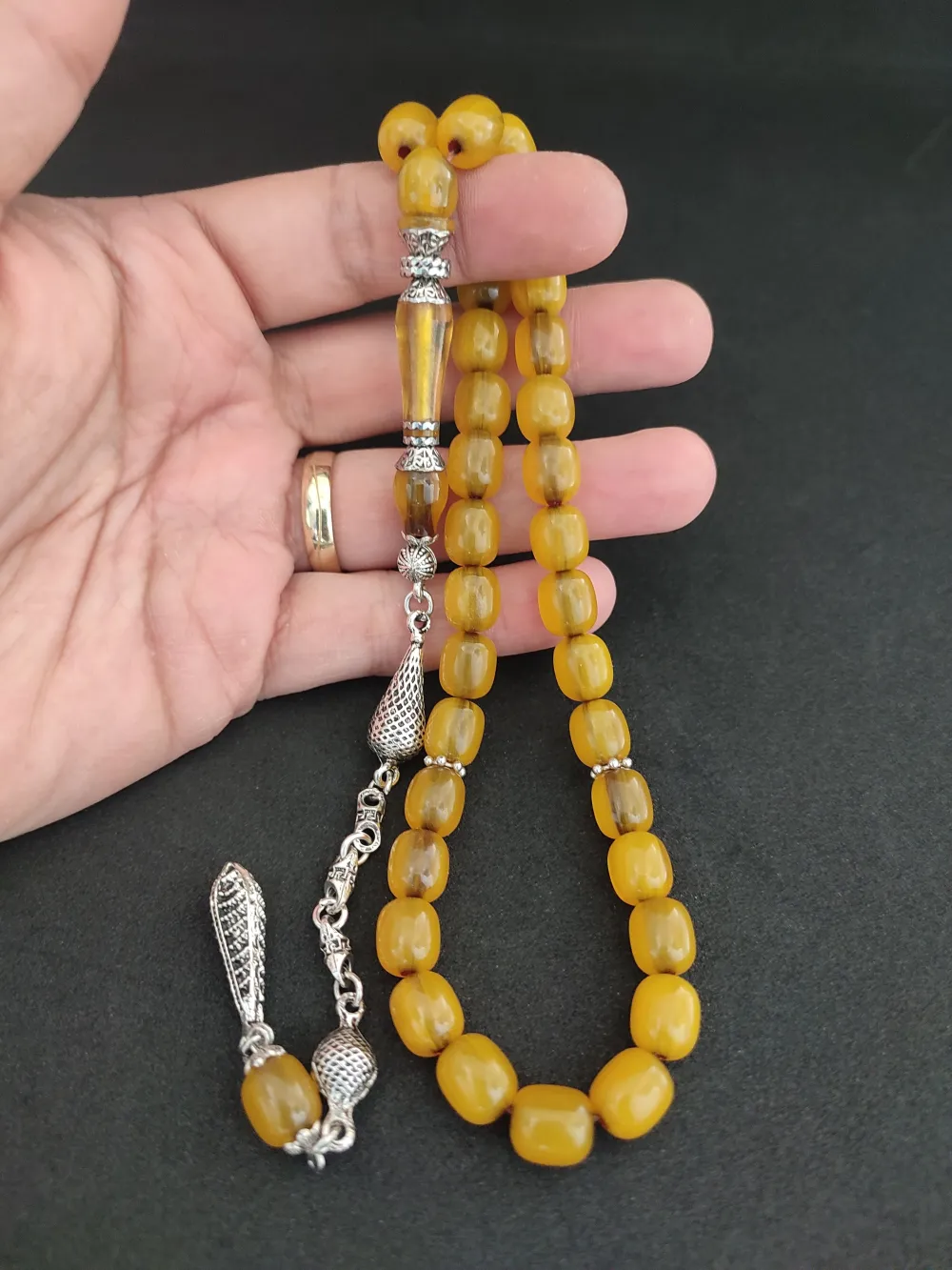 925 Ayar Gümüş Nakkaş Çi̇ft Kat Torna Çi̇ft Ci̇lalı Sıkma Kehri̇bar küçük resim 4