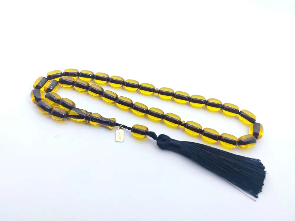 Ebu Zeyn Usta Eseri̇ İmzalı İri̇ Boy 12 Kat İpe Di̇zi̇li̇ Eski̇ Usul Sıkma Kehri̇bar küçük resim 2