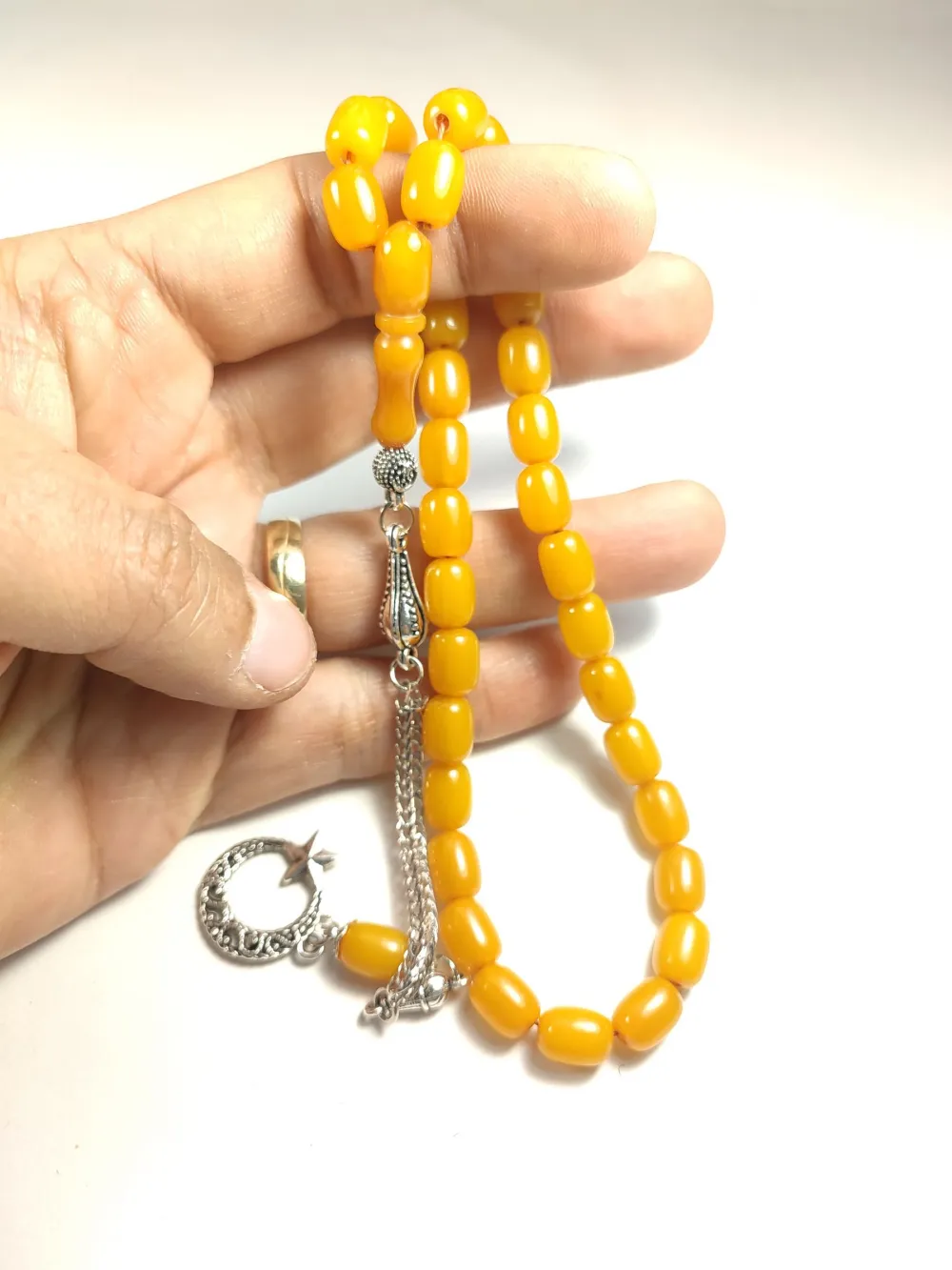 Gümüş Kaplama Püsküllü Çi̇ft Zımpara Çi̇ft Kat Ci̇lalı Sıkma Kehri̇bar küçük resim 4