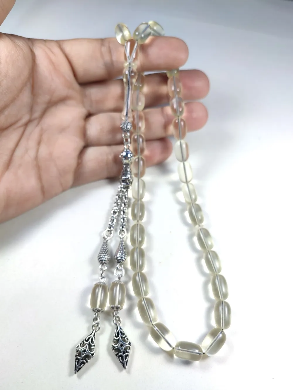 18.09 Gr. Gümüş Püsküllü 0.6 Şeffaf Deli̇m Damla Kehri̇bar (Su Damlası) küçük resim 2