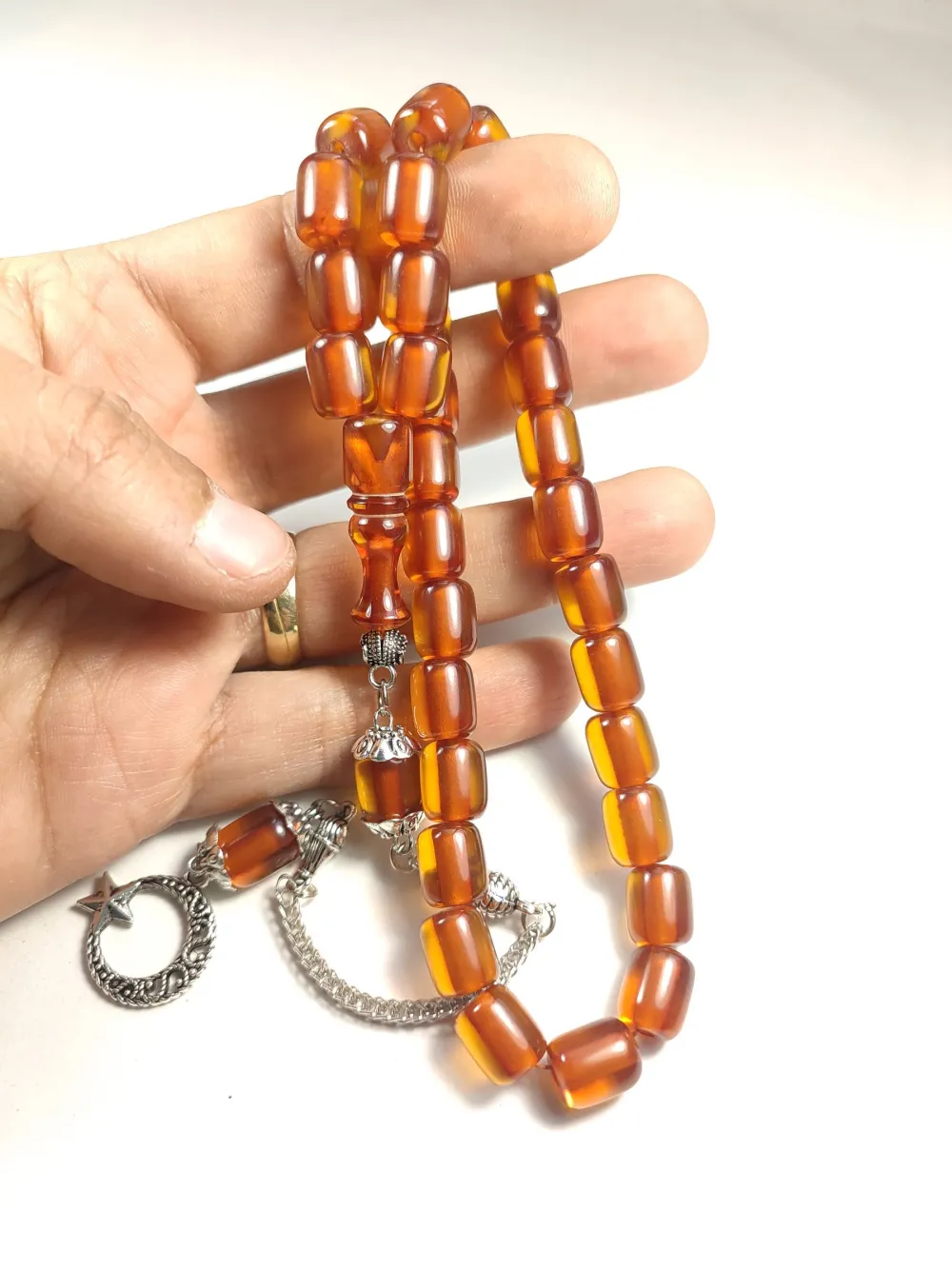 Gümüş Kaplama Püsküllü Çi̇ft Zımpara Çi̇ft Kat Ci̇lalı Ateş-İ Kehri̇bar küçük resim 4