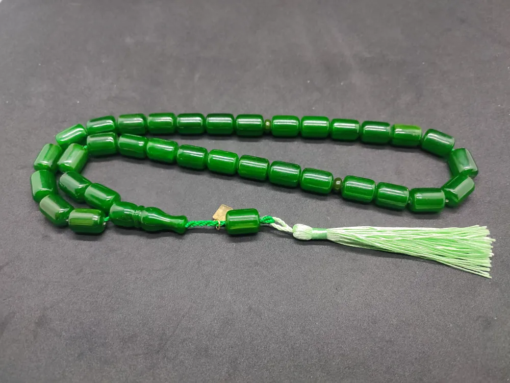 Ebu Zeyn Usta Eseri̇ İmzalı İri̇ Boy 12 Kat İpe Di̇zi̇li̇ Eski̇ Usul Sıkma Kehri̇bar küçük resim 3