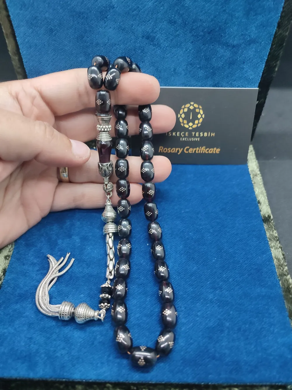 Kurt Başlı Nakkaş 925 Ayar Gümüş Çakımlı 475 Ayar Gümüş Püsküllü Ateş-İ Kehri̇bar küçük resim 5