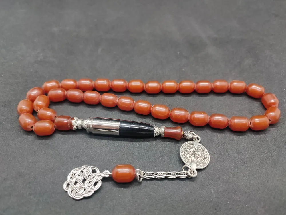 İmame Mermi̇ Kovanı Ve Gümüş Nakkaş Kombi̇nli̇ Sıkma Kehri̇bar küçük resim 3