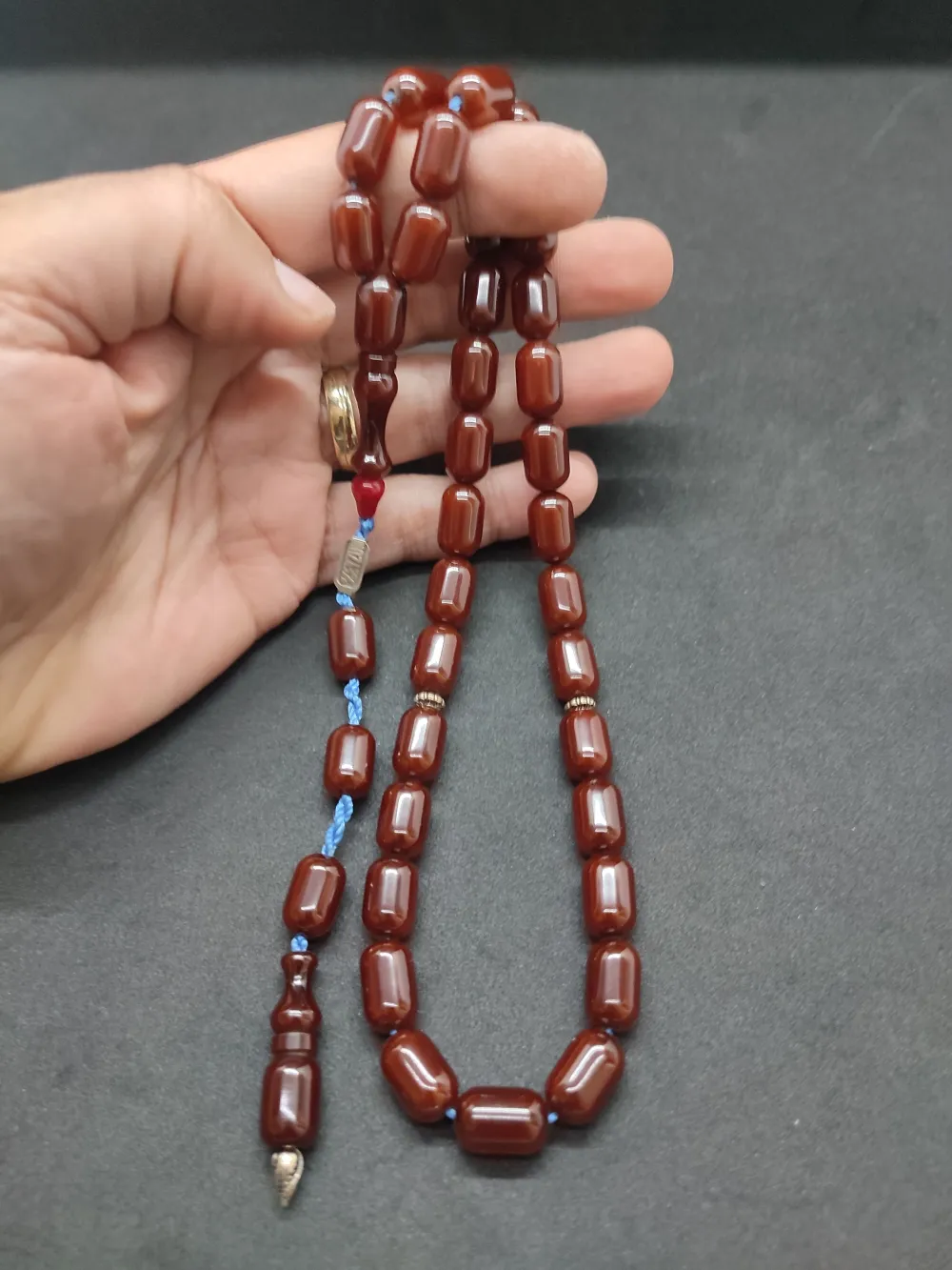 Zeyzun Usta Eseri̇ Di̇k Damar (İmza Çi̇vi̇ Ara Pulları Gümüş) Sıkma Kehri̇bar küçük resim 5