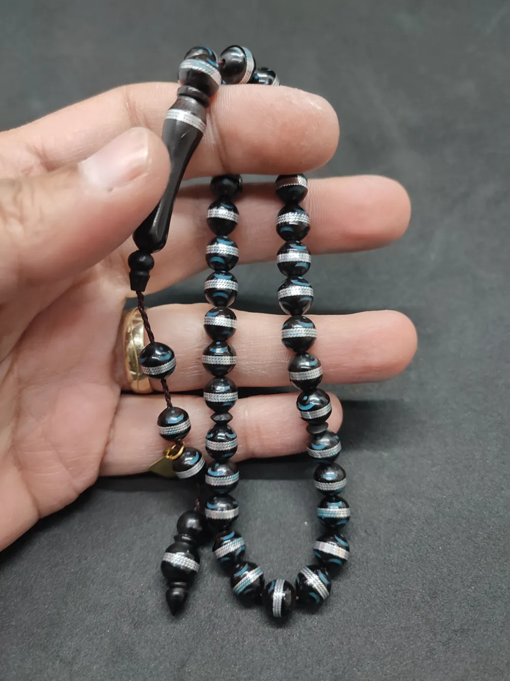 Hali̇l Hi̇lmi̇ Usta Eseri̇ Malahi̇t İşlemeli̇ Düşük Ayar Gümüş Sarmal Kuka küçük resim 5