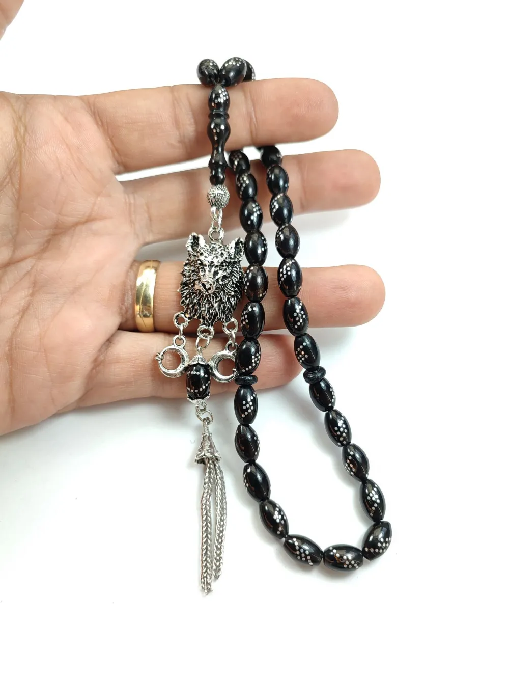 Kurt Başlı Alman Gümüş Püküllü 925 Ayar Gümüş Çakımlı Yusur (Deni̇z Mercanı) küçük resim 4