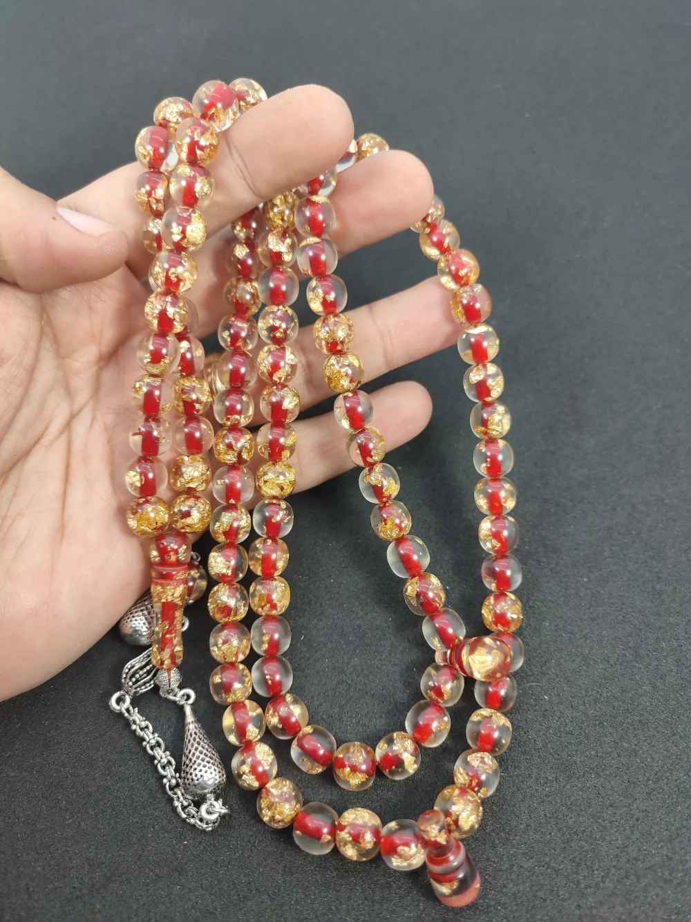 Furkan Gül Usta Eseri̇ Yeni̇lebi̇li̇r Altın Parcacıklı Ateş Kehri̇bar Namaz Tesbi̇hi̇ küçük resim 4