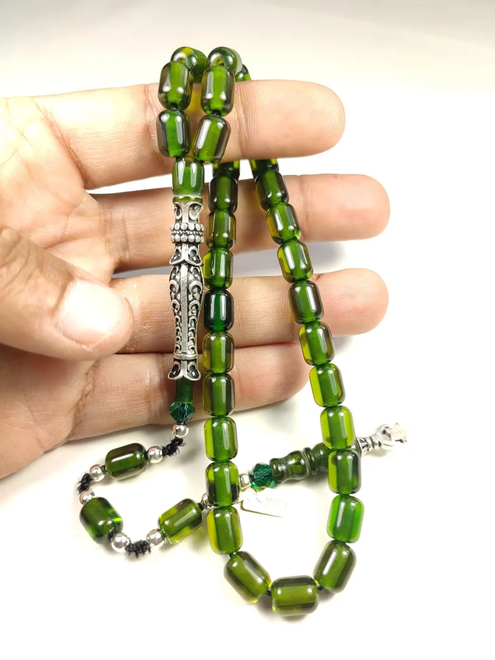 Zeyn Usta İmzalı 925 Ayar Nakkaş İmame Ayyıldız Moti̇fli̇ Hi̇tame Sıkma Kehri̇bar küçük resim 5