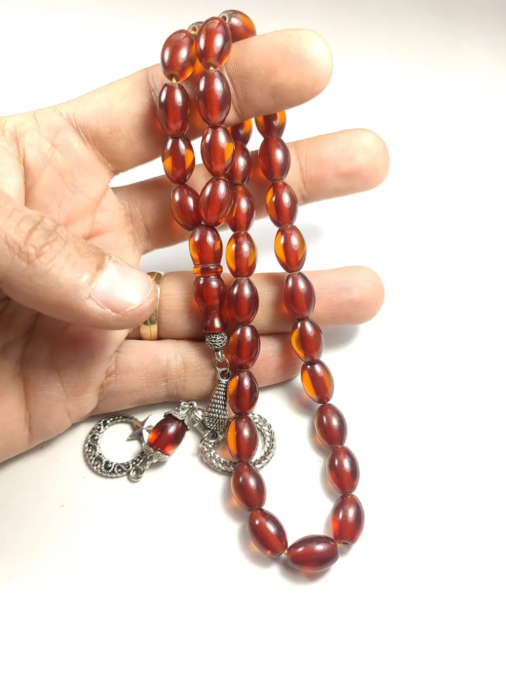 Gümüş Kaplama Püsküllü Çi̇ft Zımpara Çi̇ft Kat Ci̇lalı Sıkma Kehri̇bar küçük resim 4