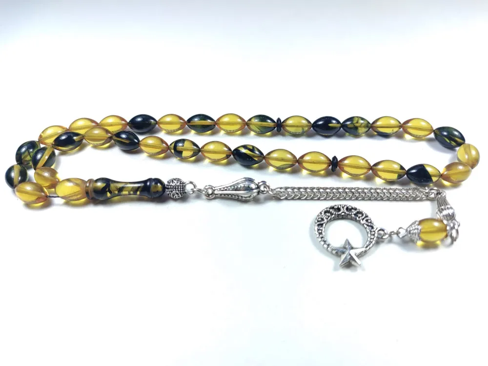 Gümüş Kaplama Püsküllü Çi̇ft Zımpara Çi̇ft Kat Ci̇lalı Sıkma Kehri̇bar küçük resim 2