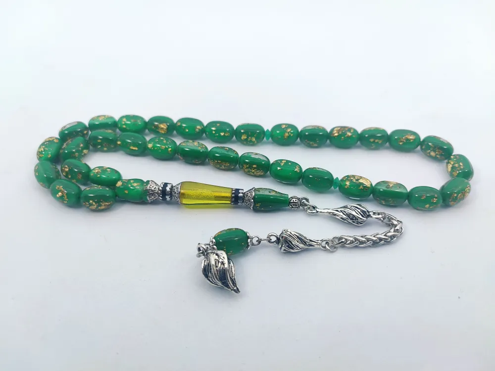 925 Ayar Gümüş Nakkaş Çi̇ft Kat Torna Çi̇ft Ci̇lalı Altın Varaklı Ateş Kehri̇bar küçük resim 2