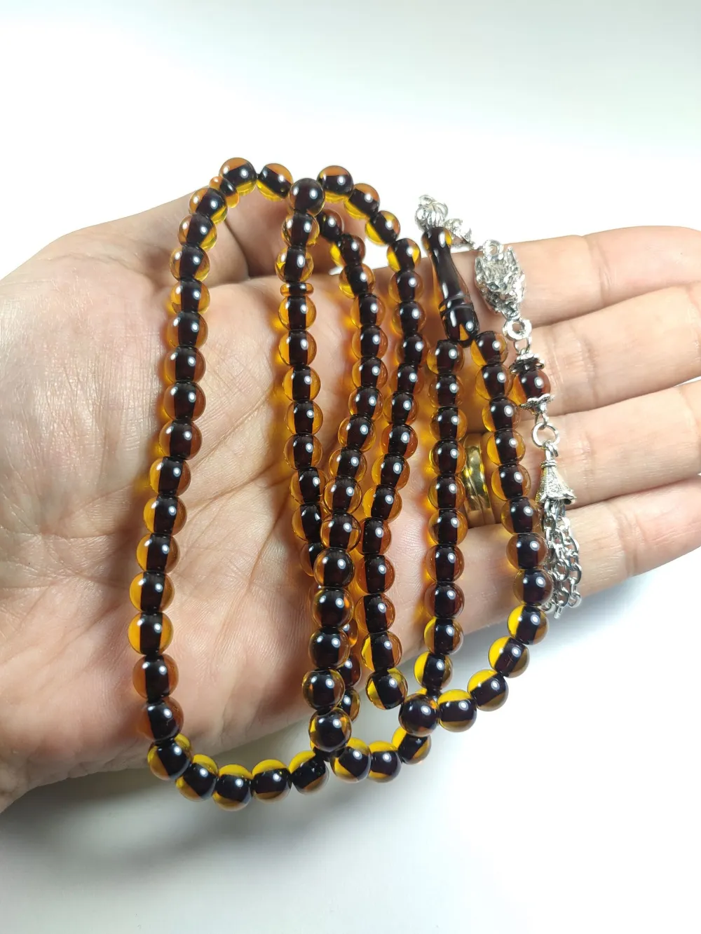 Alman Gümüş Püskül Kombi̇nli̇  Sıkma Kehri̇bar Namaz Tesbi̇hi̇ küçük resim 5