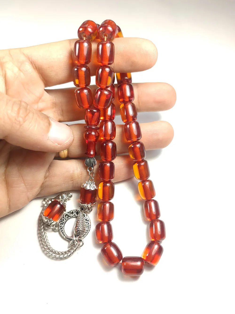 Gümüş Kaplama Püsküllü Çi̇ft Zımpara Çi̇ft Kat Ci̇lalı Sıkma Kehri̇bar küçük resim 5