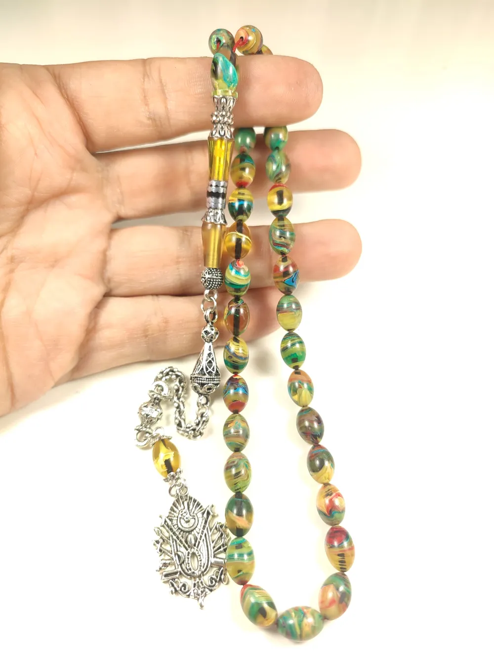 925 Ayar Gümüş Nakkaş İp Yolu Eski̇tme Multi̇ Color Sıkma Kehri̇bar küçük resim 4