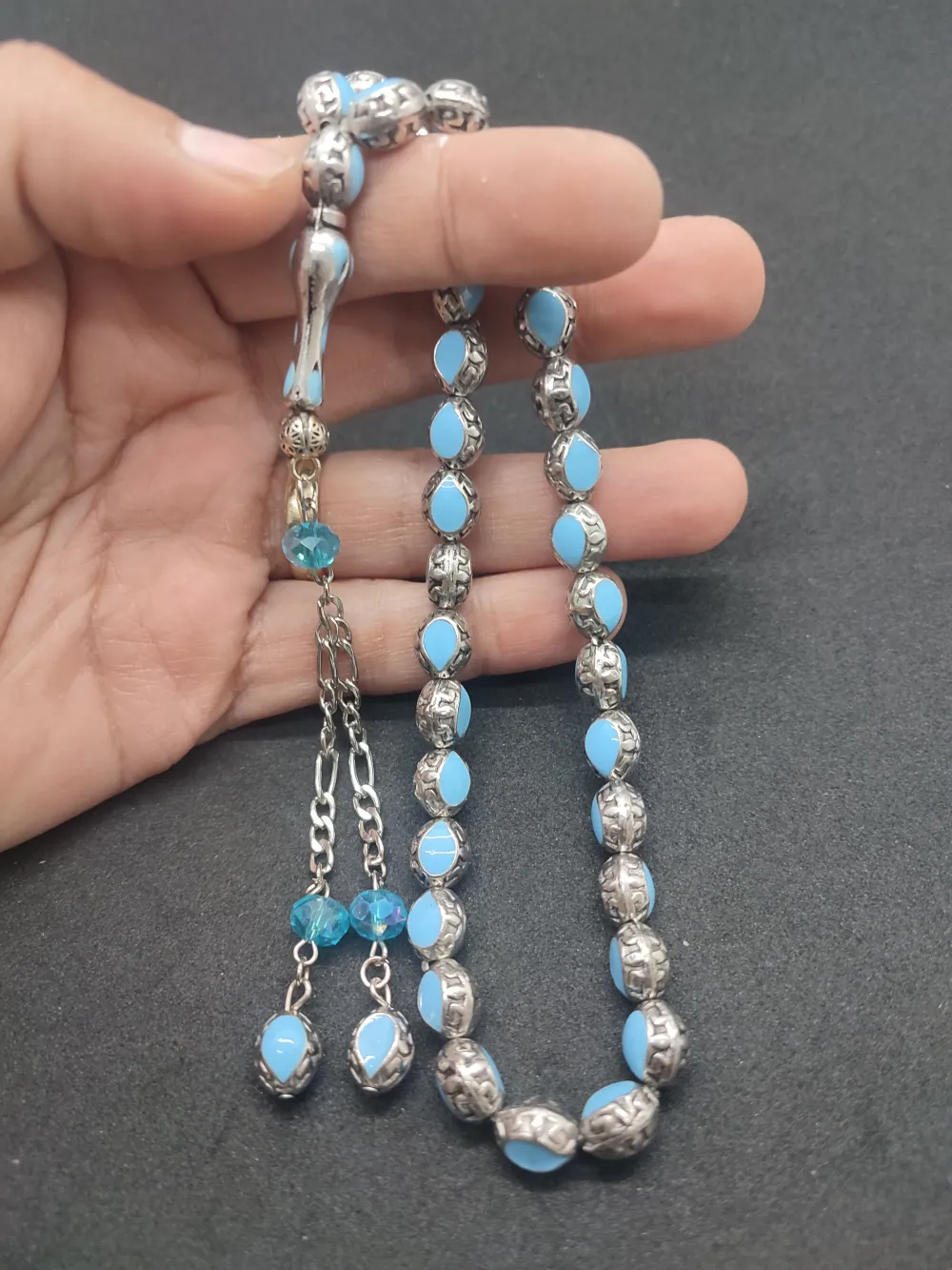 Bu Fi̇yata Yok!Düşük Ayar Gümüş Ve Mi̇neli̇ Kafes Model Tesbi̇h küçük resim 5