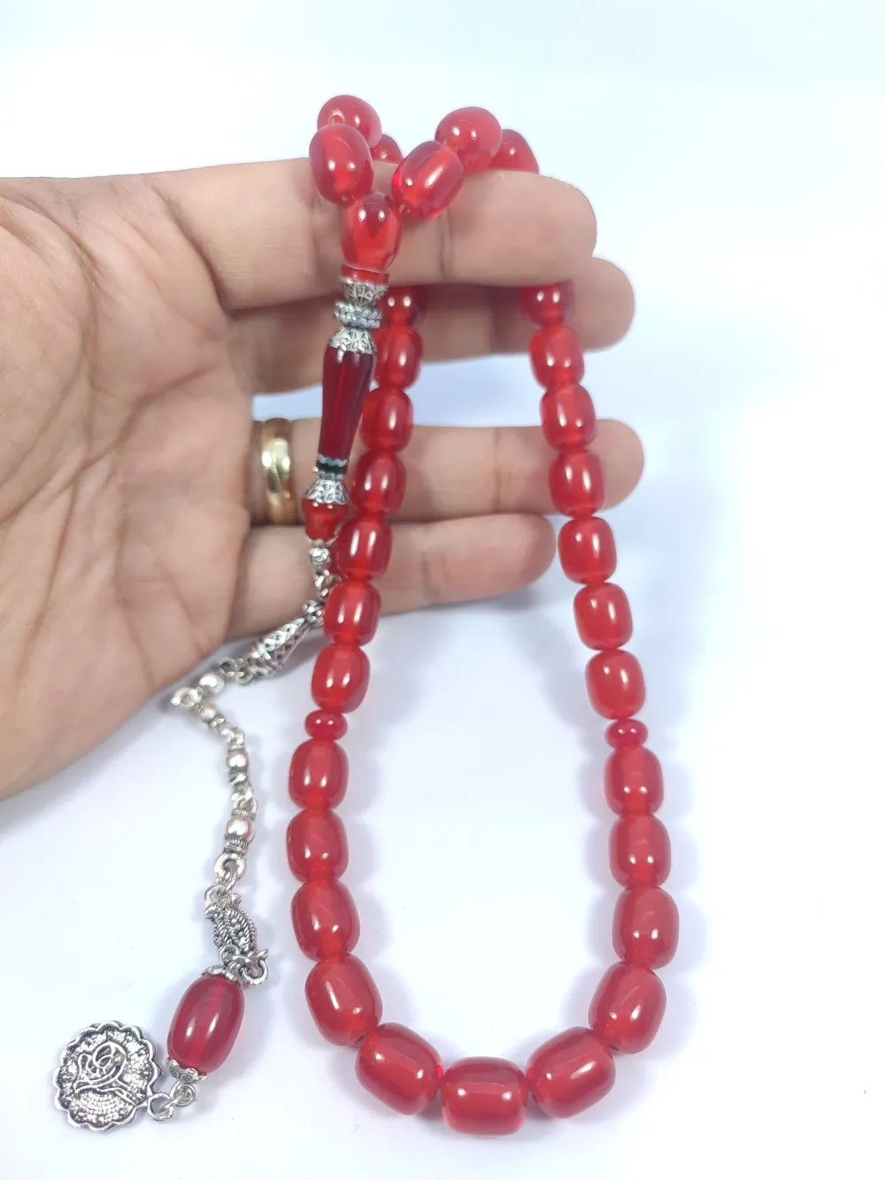 925 Ayar Gümüş Nakkaş Çi̇ft Kat Torna Çi̇ft Ci̇lalı Ateş-İ Kehri̇bar küçük resim 4