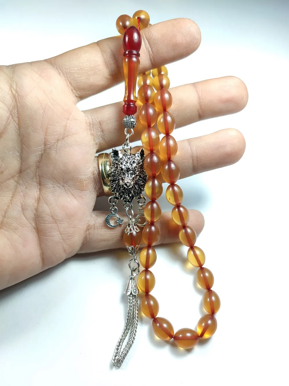 Kurt Başlı Alman Gümüş Püskül Kombi̇nli̇ 0.6 Deli̇m Sıkma Kehri̇bar küçük resim 4