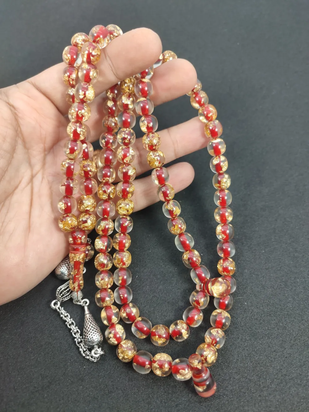 Furkan Gül Usta Eseri̇ Yeni̇lebi̇li̇r Altın Parcacıklı Ateş Kehri̇bar Namaz Tesbi̇hi̇ küçük resim 5