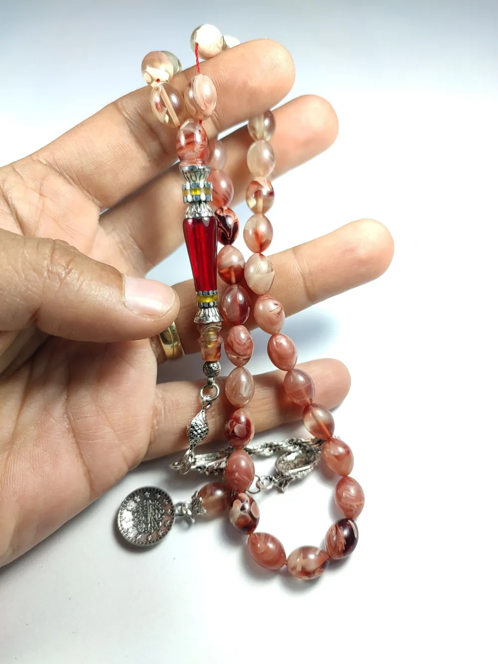 Mi̇neli̇ Alman Gümüş Püskül Kombi̇nli̇ Gümüş Nakkaş İmame Sıkma Kehri̇bar küçük resim 5