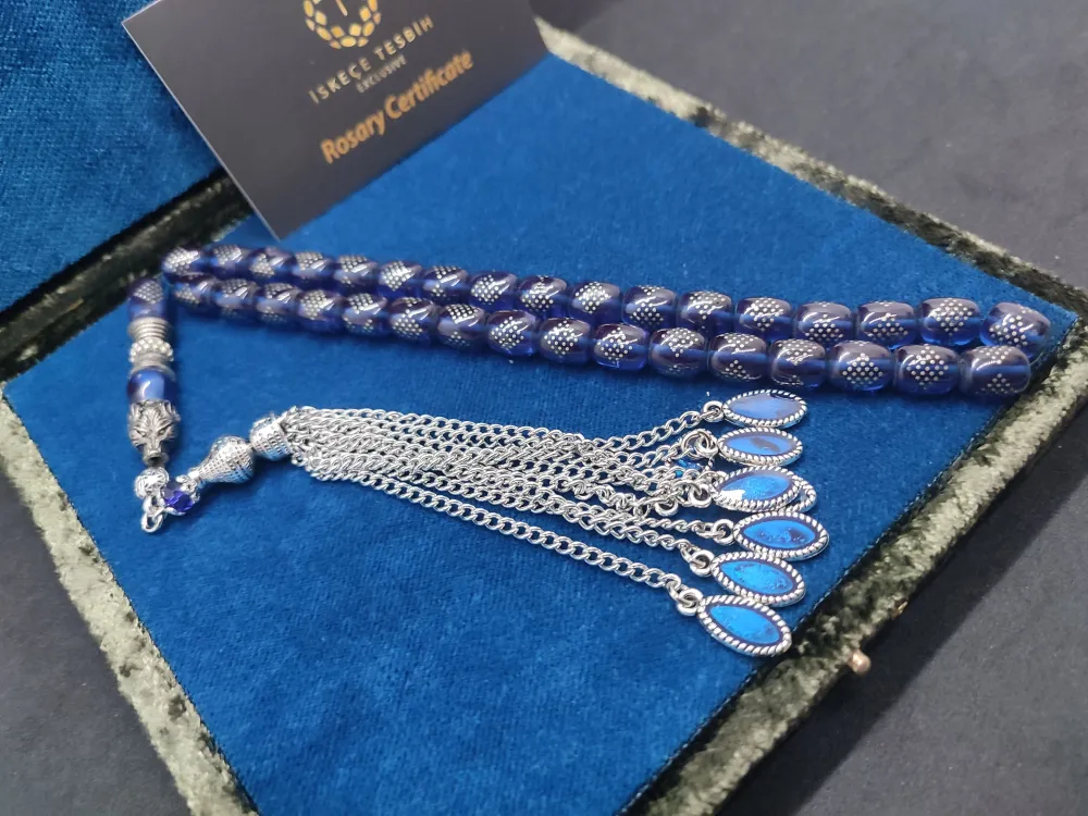 Kurt Başlı Nakkaş 925 Ayar Gümüş Çakımlı 475 Ayar Gümüş Püsküllü Ateş-İ Kehri̇bar küçük resim 3