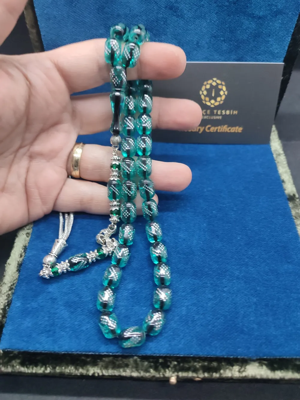 925 Ayar Gümüş Çakımlı 475 Ayar Gümüş Püsküllü Ateş-İ Kehri̇bar küçük resim 5