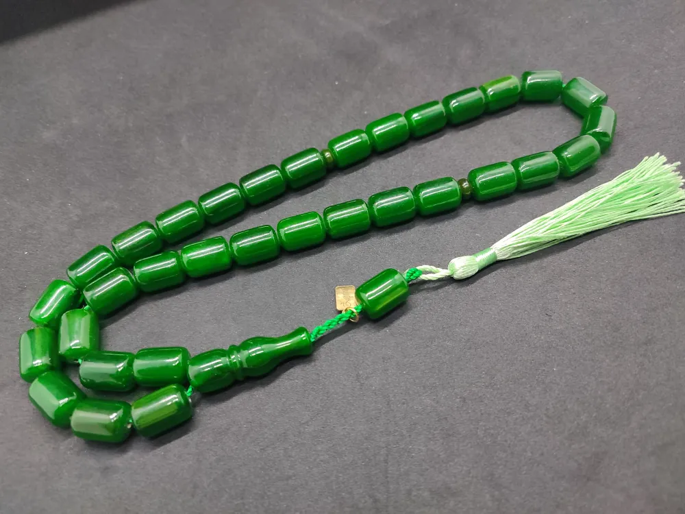 Ebu Zeyn Usta Eseri̇ İmzalı İri̇ Boy 12 Kat İpe Di̇zi̇li̇ Eski̇ Usul Sıkma Kehri̇bar küçük resim 2