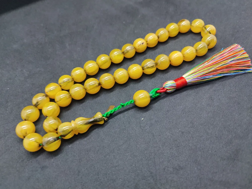 Ebu Zeyn Usta Eseri̇ İmzalı İri̇ Boy 12 Kat İpe Di̇zi̇li̇ Eski̇ Usul Sıkma Kehri̇bar küçük resim 2