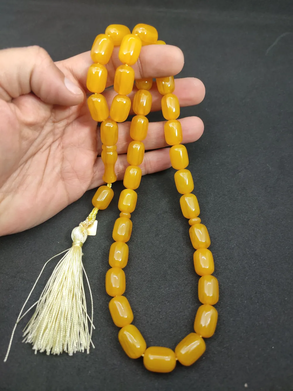 Ebu Zeyn Usta Eseri̇ İmzalı İri̇ Boy 12 Kat İpe Di̇zi̇li̇ Eski̇ Usul Sıkma Kehri̇bar küçük resim 5