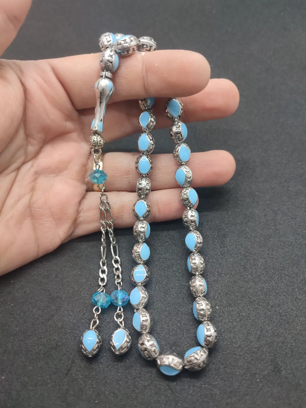 Bu Fi̇yata Yok!Düşük Ayar Gümüş Ve Mi̇neli̇ Kafes Model Tesbi̇h küçük resim 4