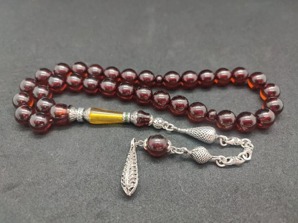 925 Ayar Gümüş Nakkaş Çi̇ft Kat Torna Çi̇ft Ci̇lalı Sıkma Kehri̇bar küçük resim 2