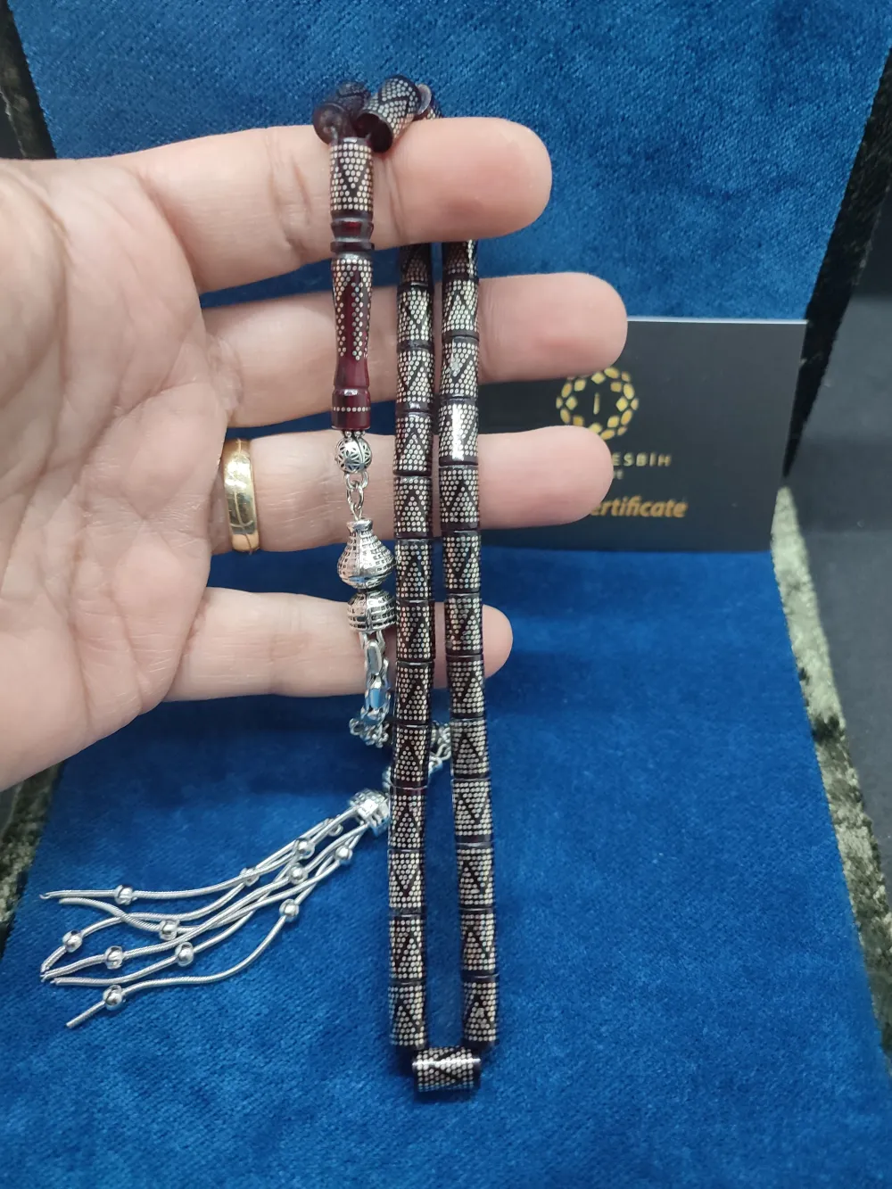 925 Ayar Yoğun Gümüş Çakımlı 475 Ayar Gümüş Püsküllü Ateş-İ Kehri̇bar küçük resim 4