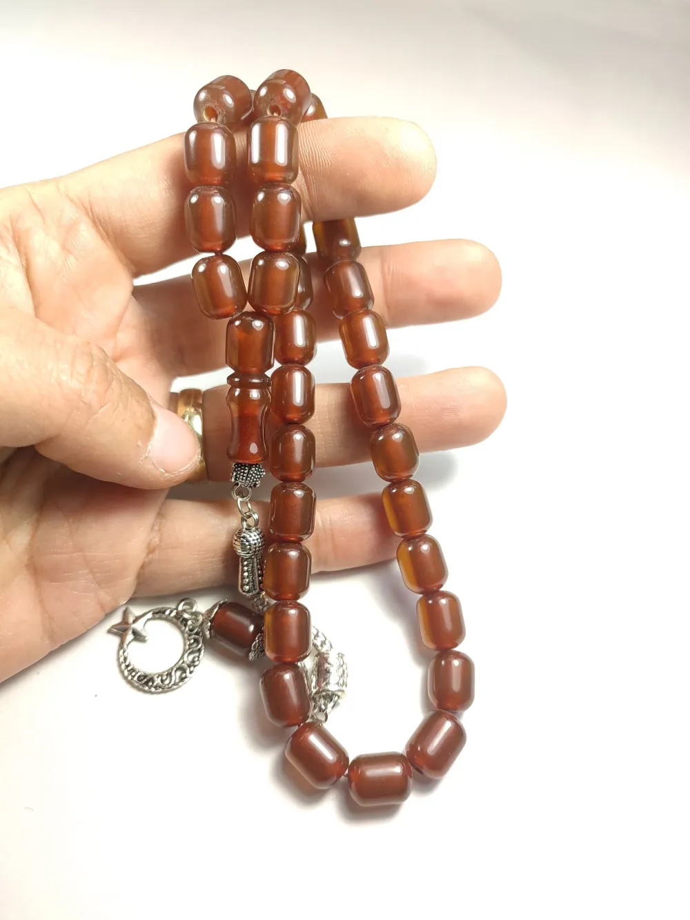 Gümüş Kaplama Püsküllü Çi̇ft Zımpara Çi̇ft Kat Ci̇lalı Sıkma Kehri̇bar küçük resim 5