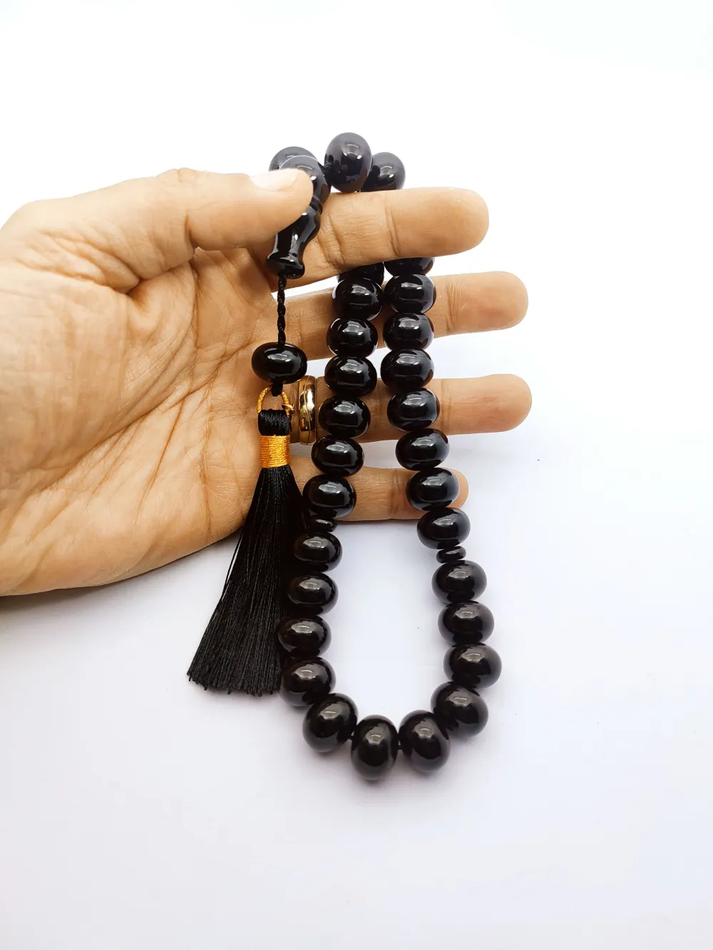 Ebu Zeyn Usta Eseri̇ İmzalı İri̇ Boy 12 Kat İpe Di̇zi̇li̇ Eski̇ Usul Sıkma Kehri̇bar küçük resim 5