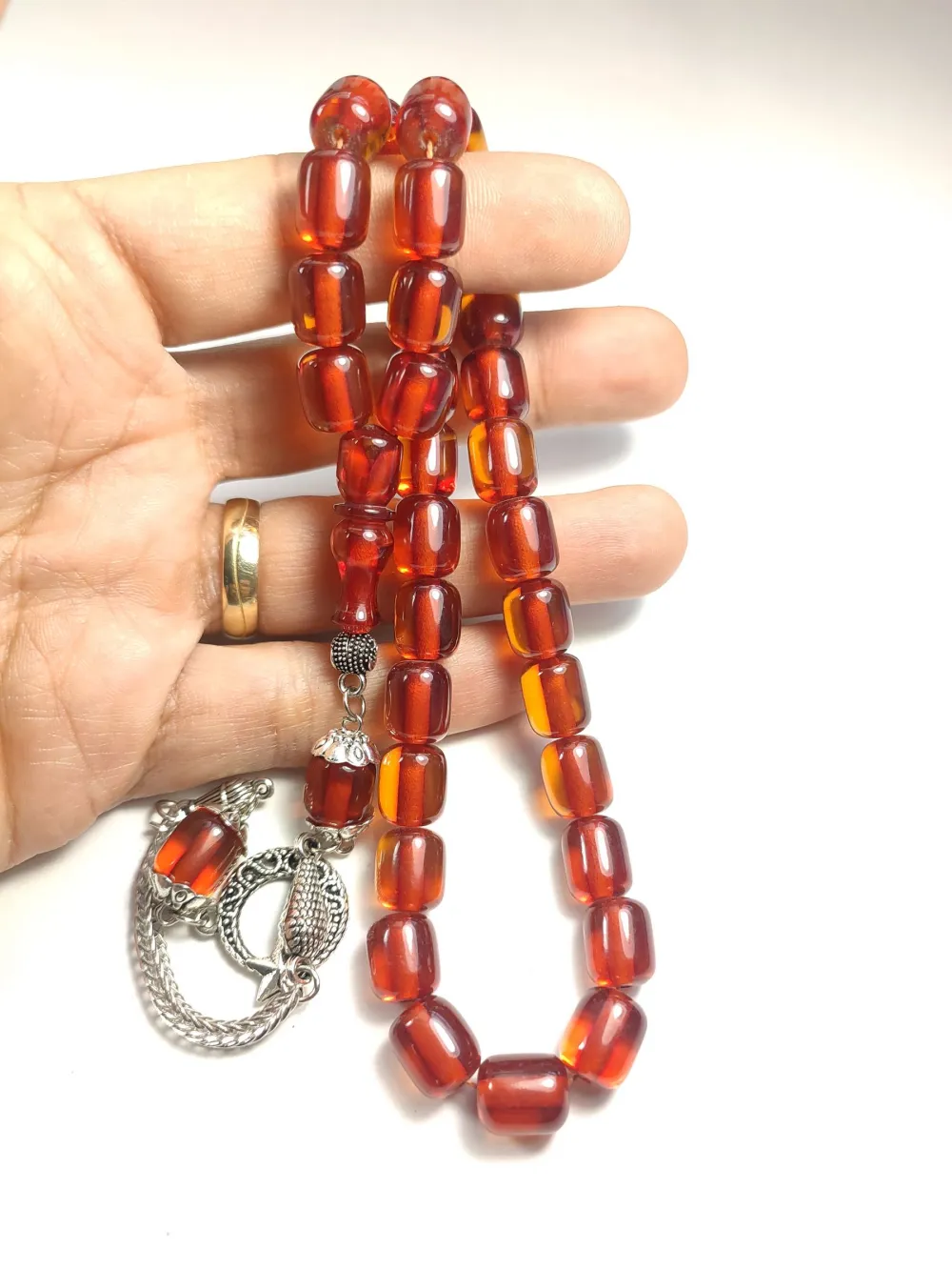 Gümüş Kaplama Püsküllü Çi̇ft Zımpara Çi̇ft Kat Ci̇lalı Sıkma Kehri̇bar küçük resim 4